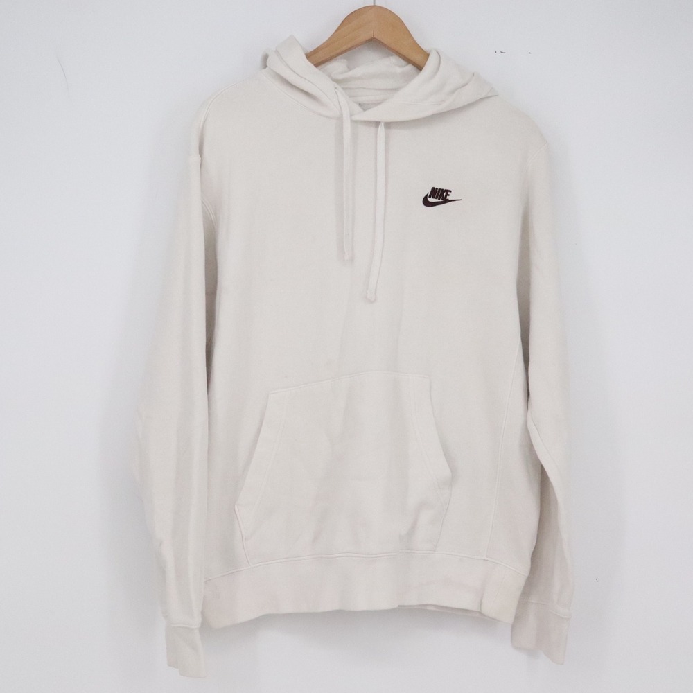 Nike Hoodie Mens M Sportswear Club Fleece Sail Off-White Embroidered Logo Good